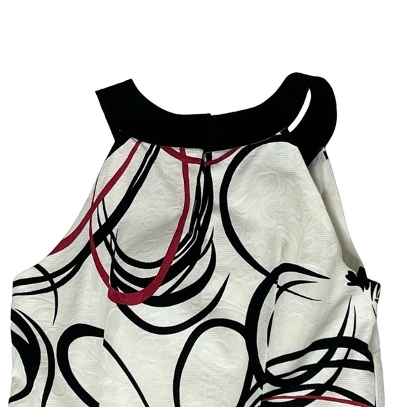 NWT ANN TAYLOR White Red Black Abstract Floral Sleeveless Halter Dress Size 2 - Picture 10 of 16